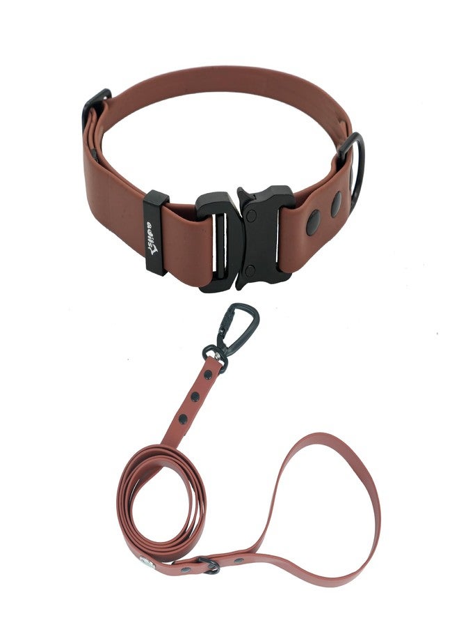 ADIL'S Adil’S Waterproof Leash and Collar Combo Set - Adjustable & Breathable Biothane Collar with Leash Suitable for Medium & Large Size Dogs (Lease 5Ft),Chestnut, M - Image 1